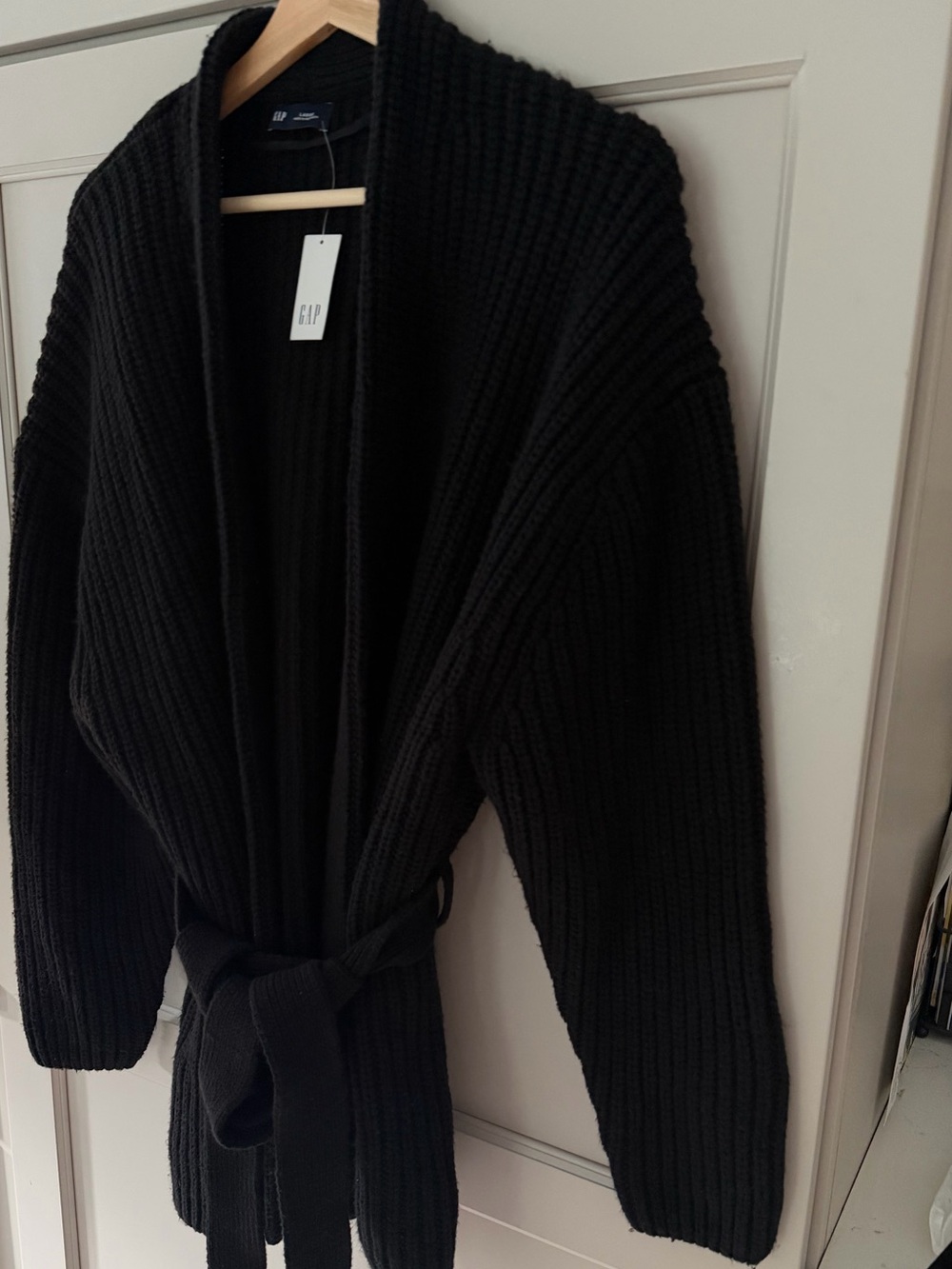 GAP Black Chunky Cotton/ Wool Knit Belted Cardigan